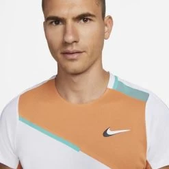 Nike Mens Tennis Tee - White/Hot Curry -Ball Game Paradise DD8307 100 C