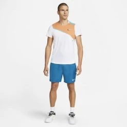 Nike Mens Tennis Tee - White/Hot Curry -Ball Game Paradise DD8307 100 D