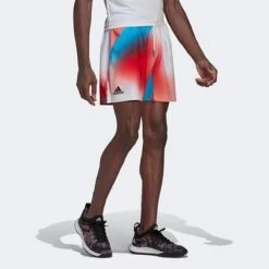 Adidas Mens Melbourne Ergo Printed 7-inch Tennis Shorts - White/Vivid Red -Ball Game Paradise H61965 D