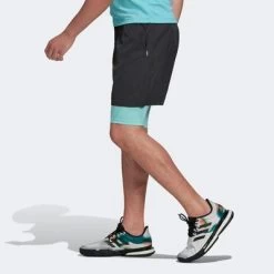 Adidas Mens Paris Two-In-One Shorts - Carbon/Pulsa Aqua -Ball Game Paradise HG4204 B