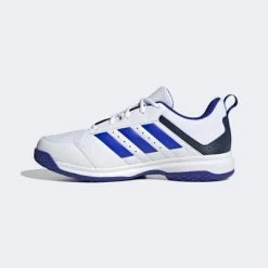 Adidas Mens Ligra 7 Indoor Court Shoes - Cloud White/Lucid Blue -Ball Game Paradise HQ3516 D