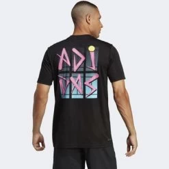 Adidas Mens Spring Court Tee - Black/Lucid Fuchsia -Ball Game Paradise HT5224 C