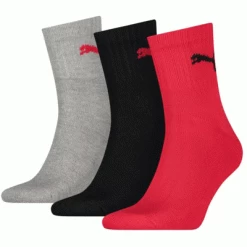 Puma Short Crew Socks (3 Pairs) - Grey/Black/Red