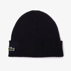 Lacoste Ribbed Wool Beanie - Black