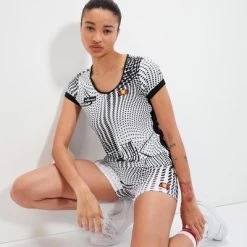 Ellesse Womens Nanto Tee - White/Black -Ball Game Paradise SCR18025 AOP D